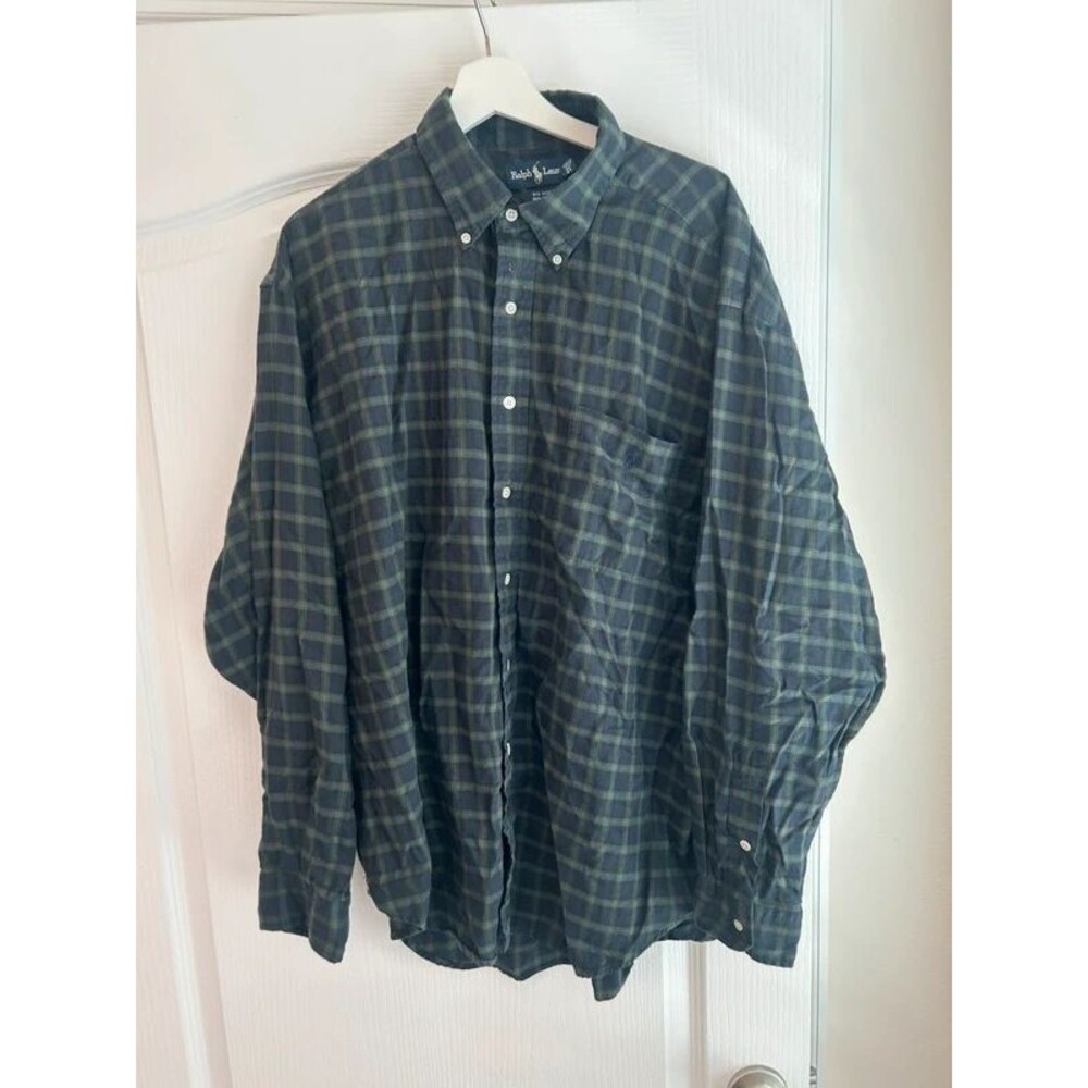 Vintage 90s Ralph Lauren Big Shirt Tartan Plaid Button Up Flannel Men XL Cotton